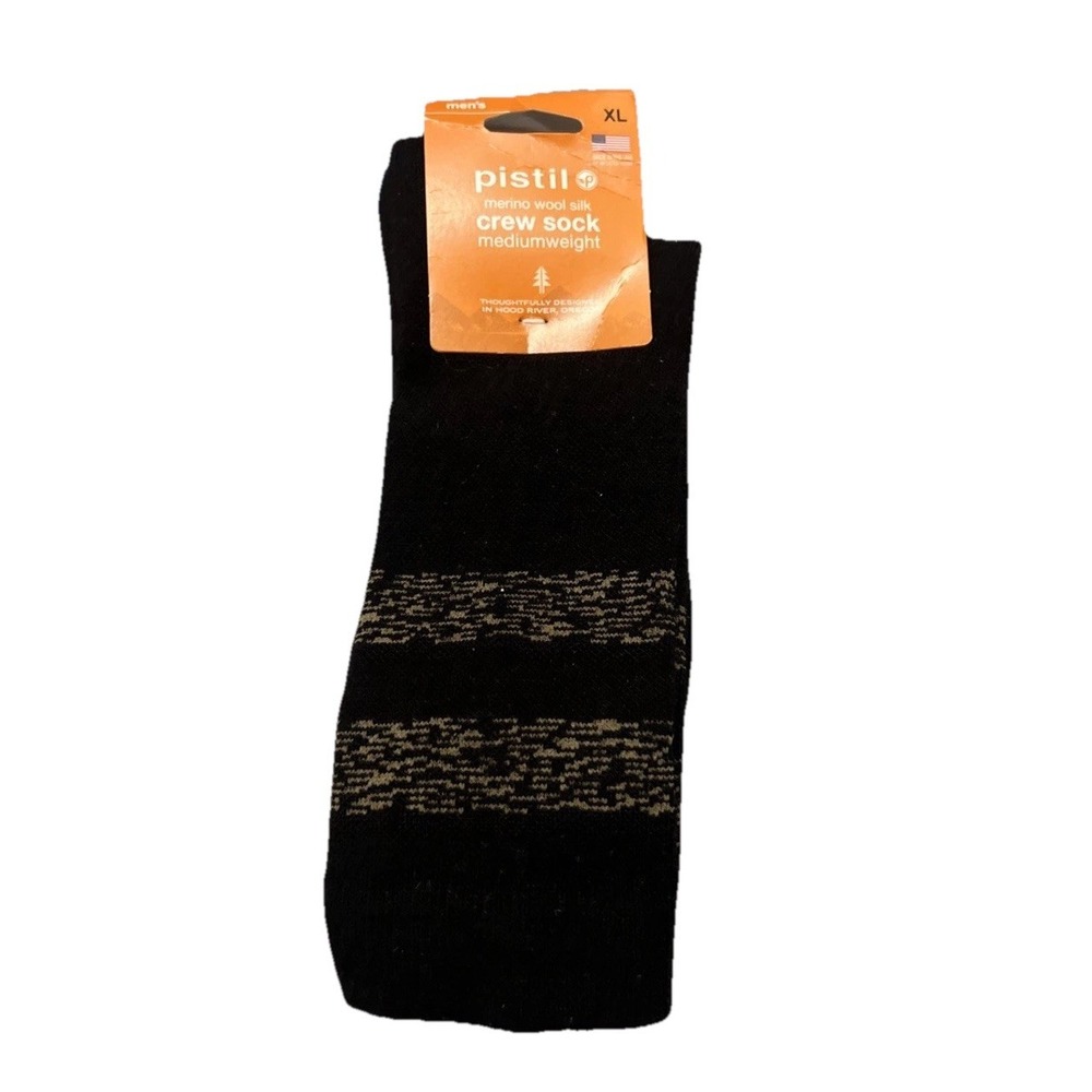Pistil Crew Sock Men's XL Merino Wool Silk‎ Medium Weight Black Shoe 12-14.5 New